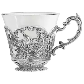 Серебряный чайный набор "Королевская охота": ложка, чашка, чайник