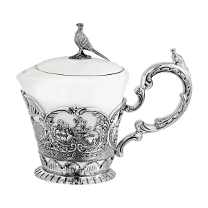 Silver creamer "Royal Hunt" with blackening and case