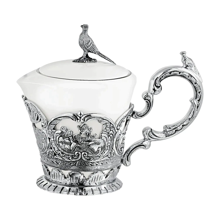 Silver creamer "Royal Hunt" with blackening and case