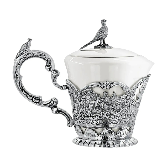 Silver creamer "Royal Hunt" with blackening and case