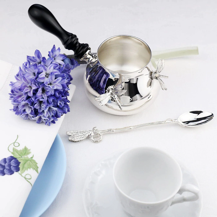 Silver Dragonfly coffee set: spoon, turk