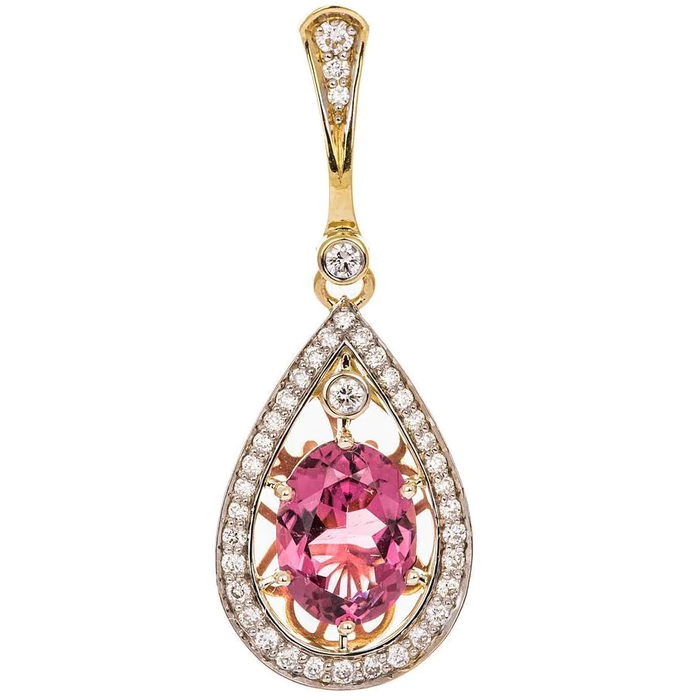 Yellow gold pendant with tourmaline and diamonds