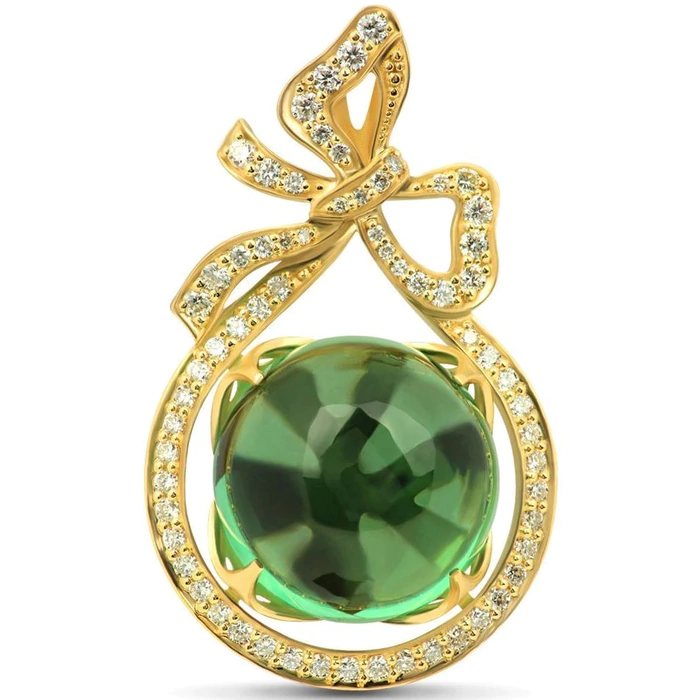 Yellow gold pendant with prasiolite and diamonds