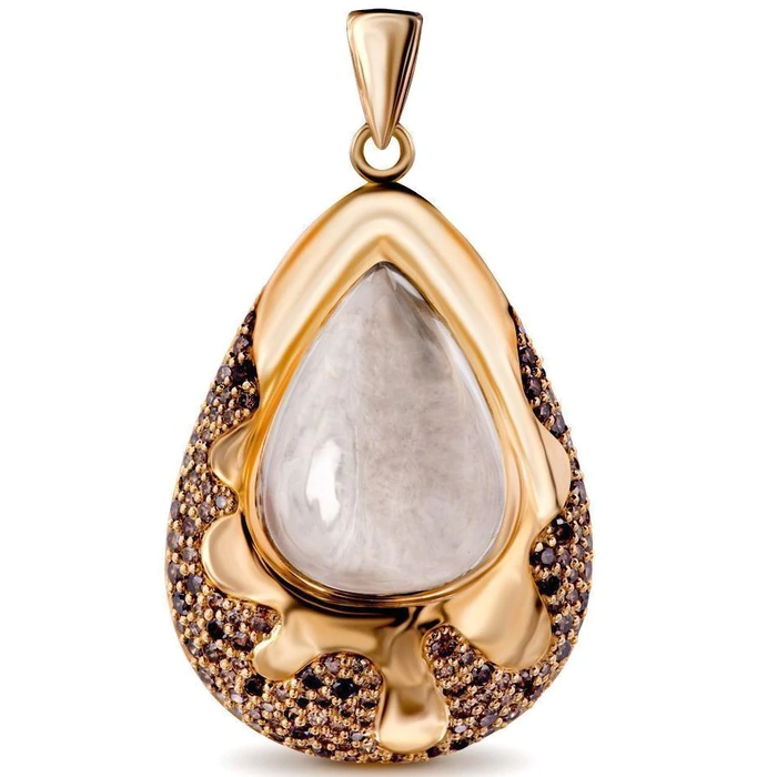Yellow gold pendant with quartz and diamonds