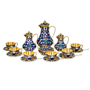 Coffee set silver "Painted" blue enamel