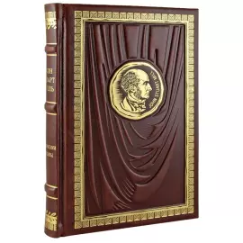 A leather-bound book "About the subordination of a woman." John Stuart Mill