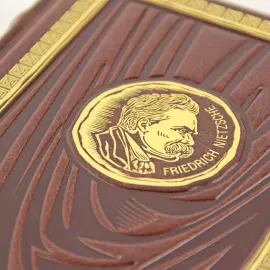 The leather-bound book "Thus spoke Zarathustra." Friedrich Nietzsche