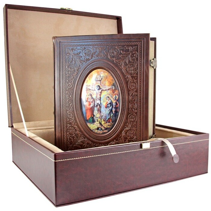 Leather-bound book "The Bible" in a gift box