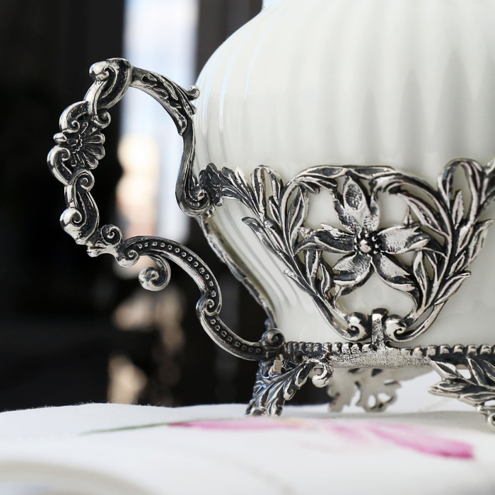 Silver sugar bowl "Symphony" with blackening