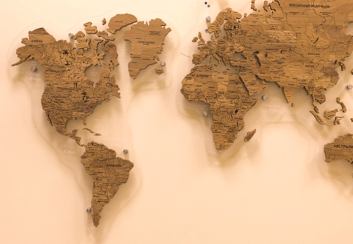 Solid oak world map, custom made