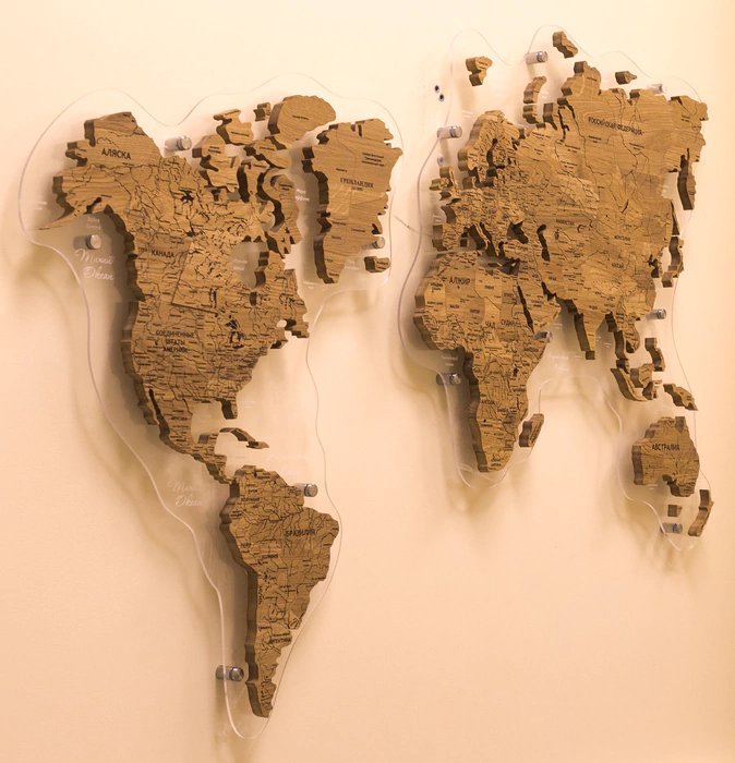 Solid oak world map, custom made