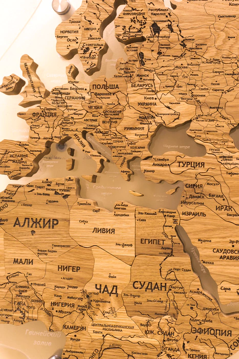 Solid oak world map, custom made
