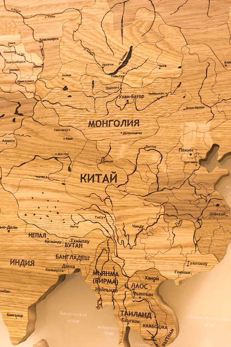 Solid oak world map, custom made