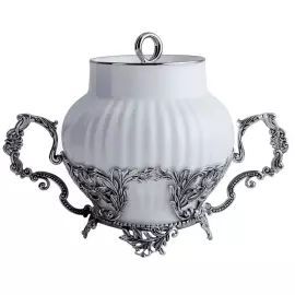 Серебряный чайный  набор "Симфония": вилка для лимона, совок для сахара, сахарница, чашка