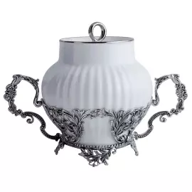 Набор из серебра и фарфора "Симфония": сахарница и щипцы для сахара