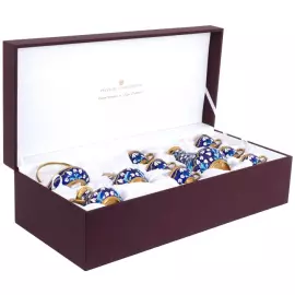 Кофейный сервиз из серебра "Роспись" на 6 персон, синяя эмаль