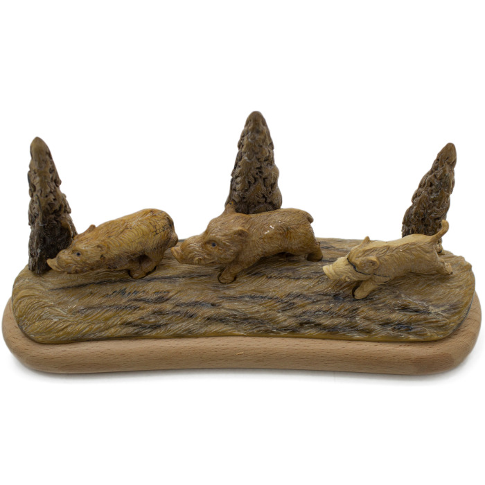 Mammoth tusk sculpture "Wild Boars on a walk"