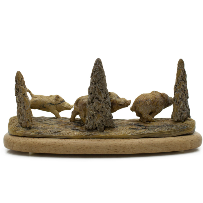 Mammoth tusk sculpture "Wild Boars on a walk"