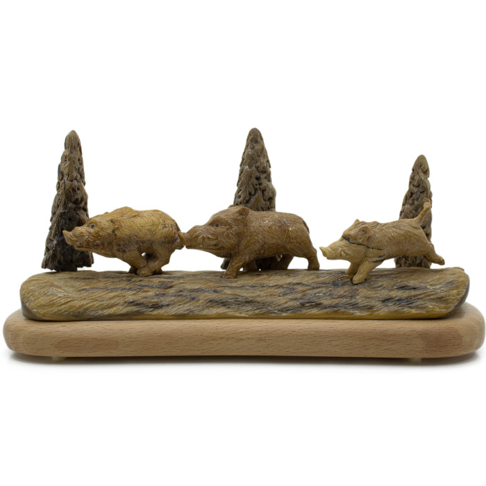 Mammoth tusk sculpture "Wild Boars on a walk"