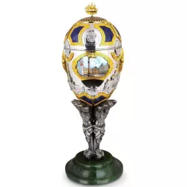 Яйцо-шкатулка из серебра на нефрите "Санкт-Петербург"