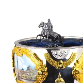 Яйцо-шкатулка из серебра на нефрите "Санкт-Петербург"