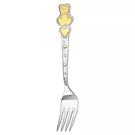 Набор детских серебряных столовых приборов КД "Мишка с сердечками": вилка и ложка с позолотой, на 1 персону