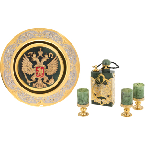 Vodka set with flask, jade "Coat of Arms of the Russian Federation" for 3 persons