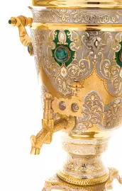 Tea set with samovar for 4 persons, with malachite, Zlatoust