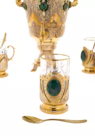 Tea set with samovar for 4 persons, with malachite, Zlatoust