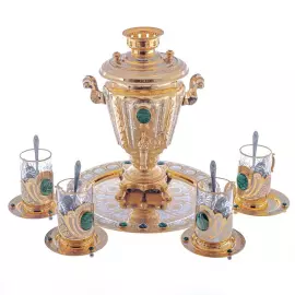 Чайный набор с самоваром "Царский" на 4 персоны, Златоуст