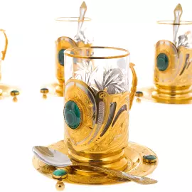 Чайный набор "Утро" на 4 персоны, с малахитом, Златоуст