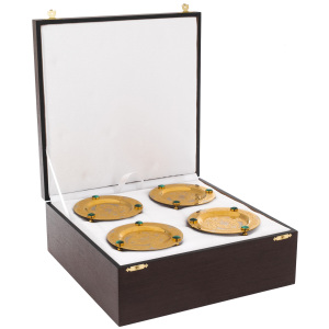 Morning tea set for 4 persons, with malachite, Zlatoust