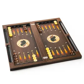 Backgammon made of stained oak and amber "King of the Beasts"