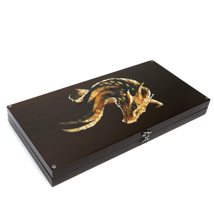Backgammon made of stained oak and amber "Dragon"