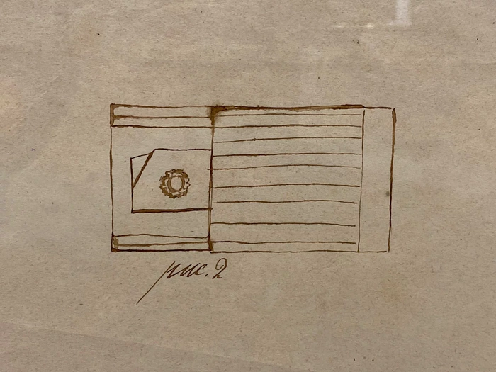 An autographed drawing by designer Sergey Mosin