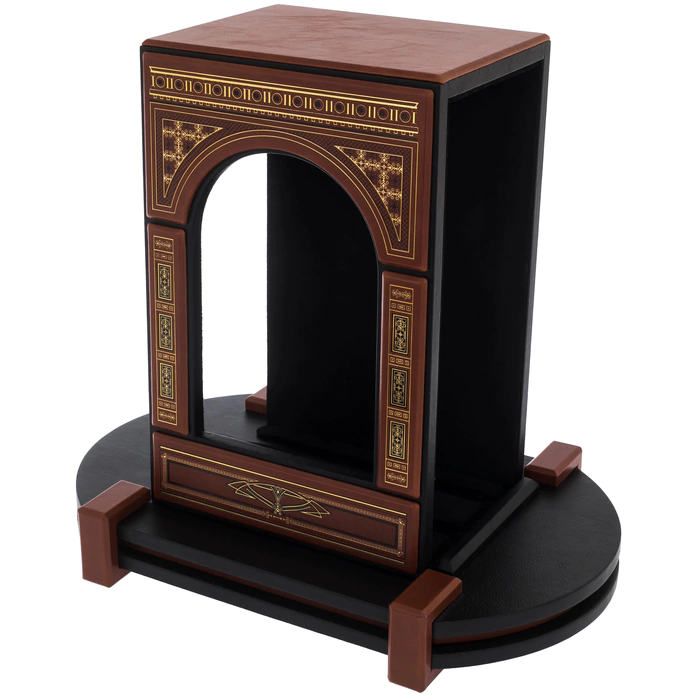 A set of 3 pcs leather-bound books "Complete School of building art" on a stand