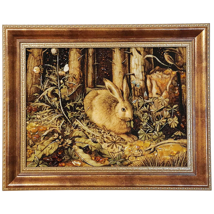 Amber painting "Rabbit in the forest"