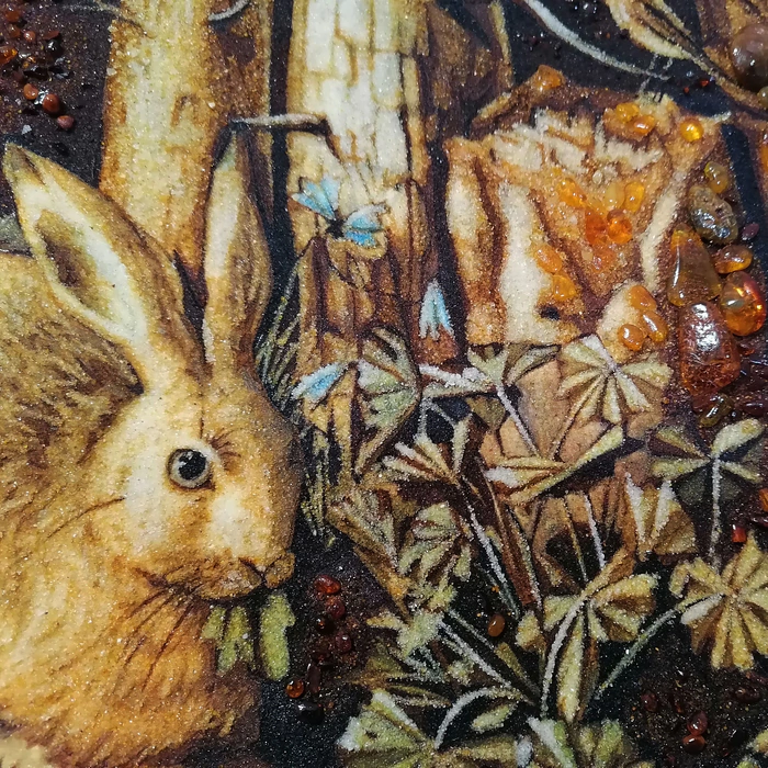 Amber painting "Rabbit in the forest"