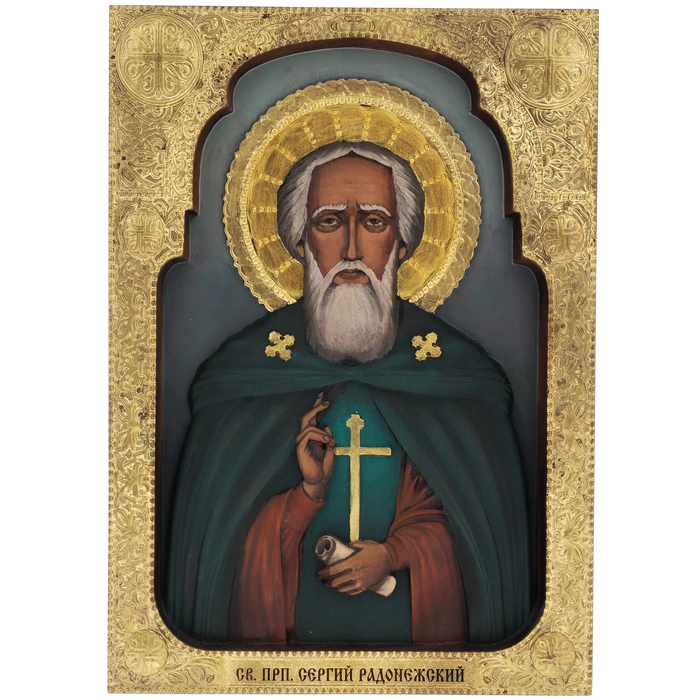 Carved beech icon "Sergius of Radonezh"