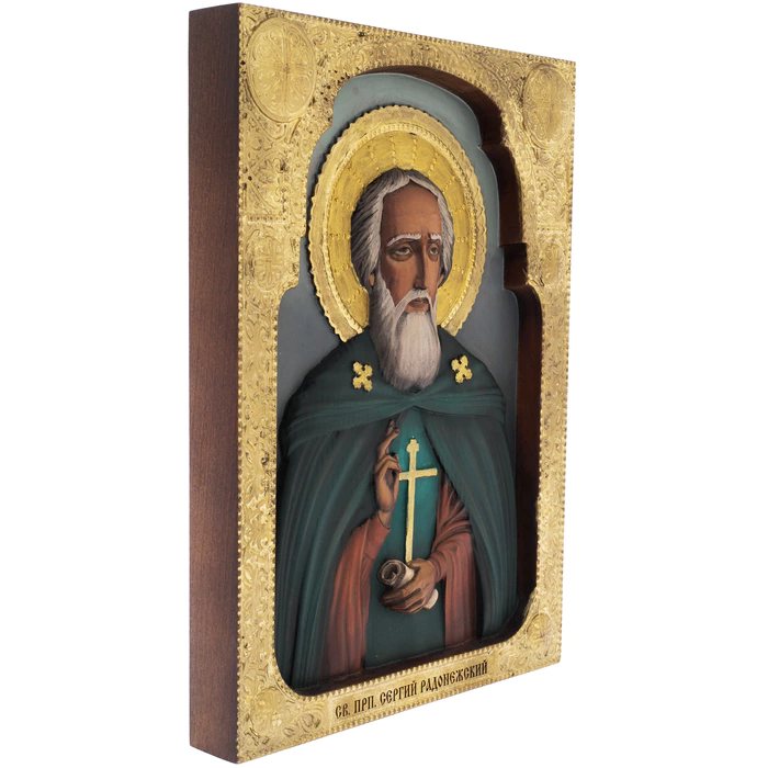 Carved beech icon "Sergius of Radonezh"