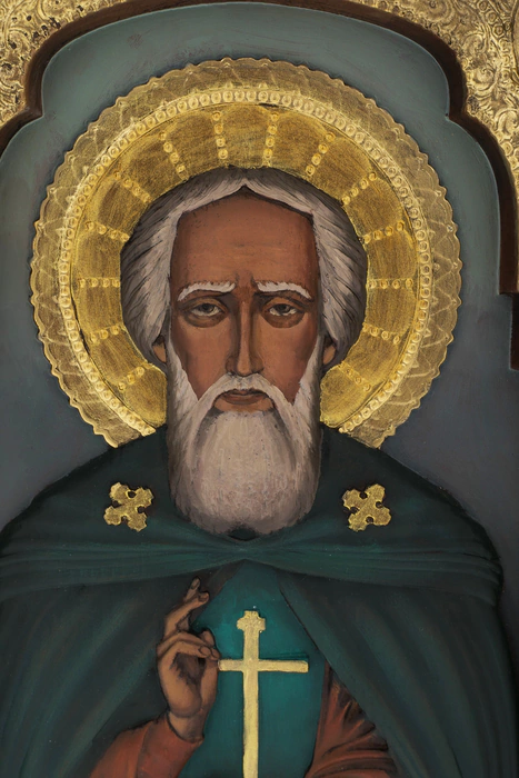 Carved beech icon "Sergius of Radonezh"