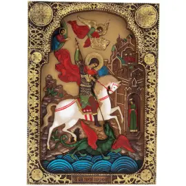 Икона резная из бука "Георгий Победоносец"