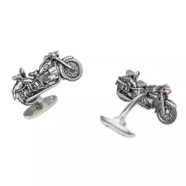 Motorcycle cufflinks made of silver with rubies