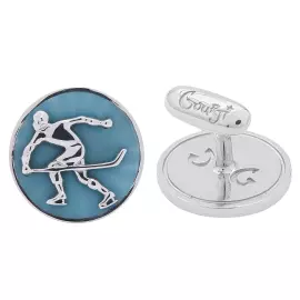 Запонки "Хоккеист" из серебра с эмалью