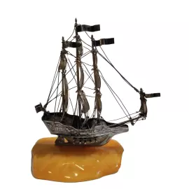 Amber and silver statuette "Sailboat"