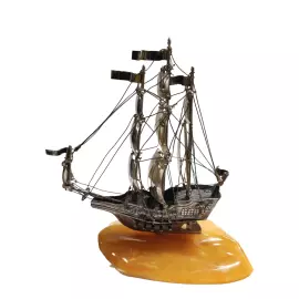 Amber and silver statuette "Sailboat"