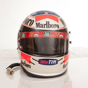 The helmet with the autograph of the racer Michael Schumacher