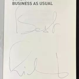 The book "Screw Business as Usual" signed by entrepreneur Richard Branson