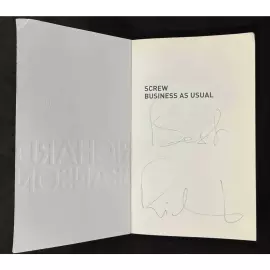 The book "Screw Business as Usual" signed by entrepreneur Richard Branson