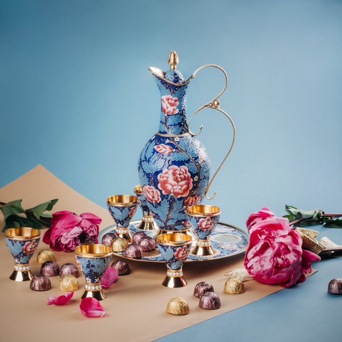 Silver wine set "Peonies" for 6 persons